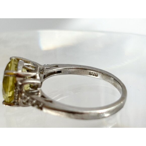 Citrine Semi-Precious Gemstone + CZ Framed 925 Sterling Silver Vintage Ring sz 8 - Picture 4 of 13
